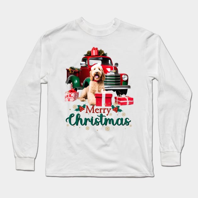 Goldendoodle Merry Christmas Truck Long Sleeve T-Shirt by Doodle and Things